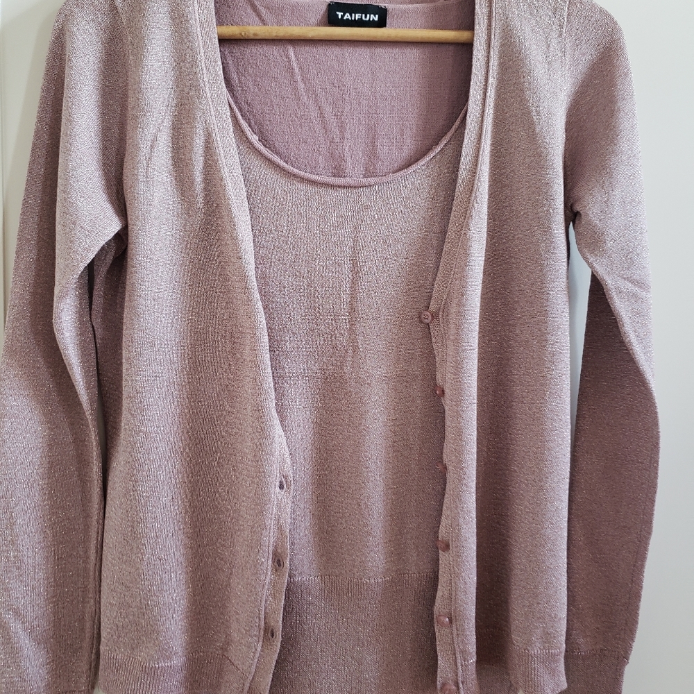 Taifun 2pc set. Metallic pink sweater tank & matching cardigan. Sz s